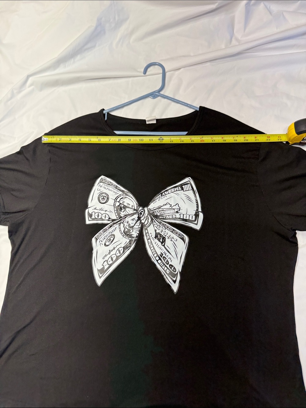 Black Short-Sleeve Tee with White Money-Bow Graphic - Picture 6 of 14